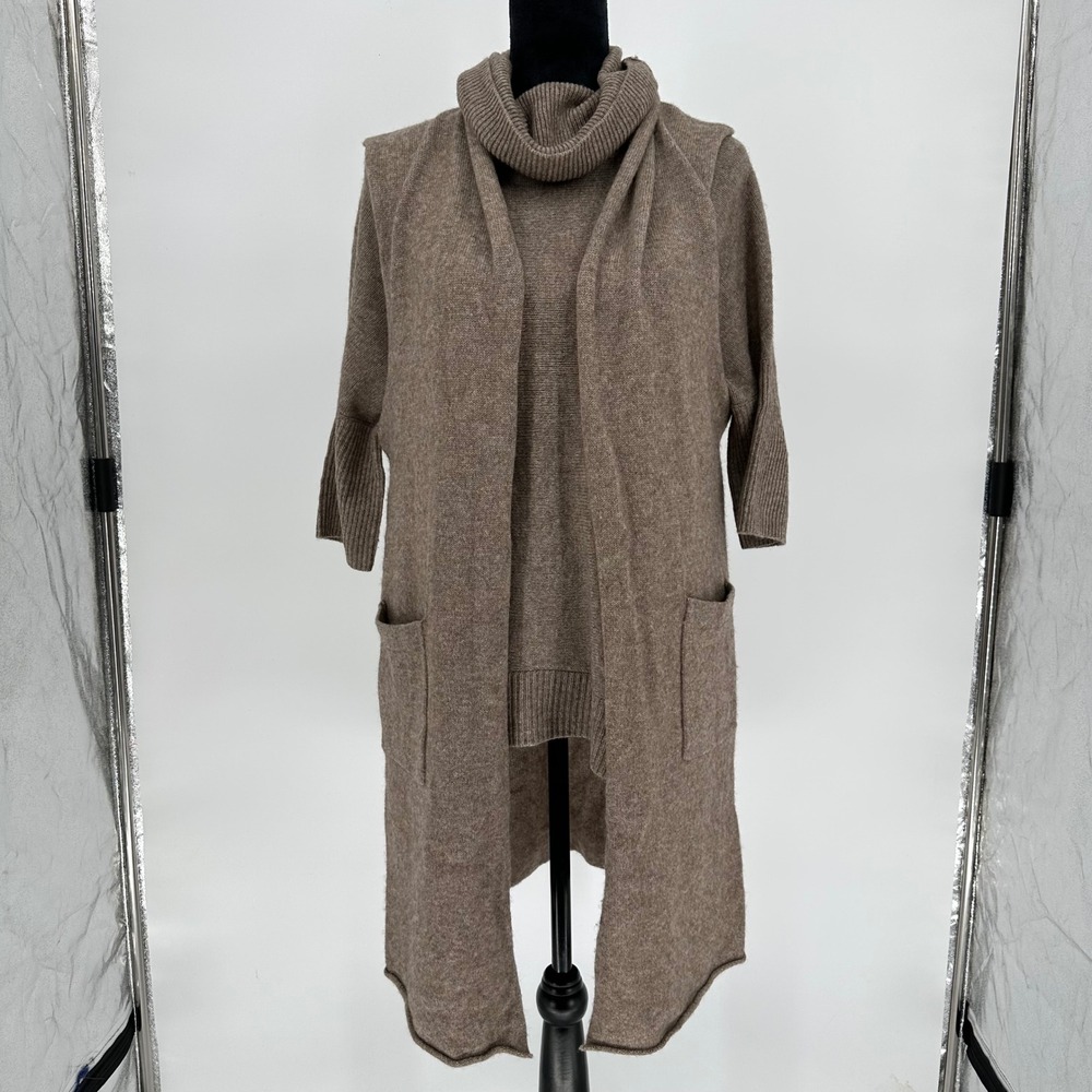 +Beryll 100% Cashmere 2 Piece Oversized Poncho Sweater & Long Cardigan Brown O/S